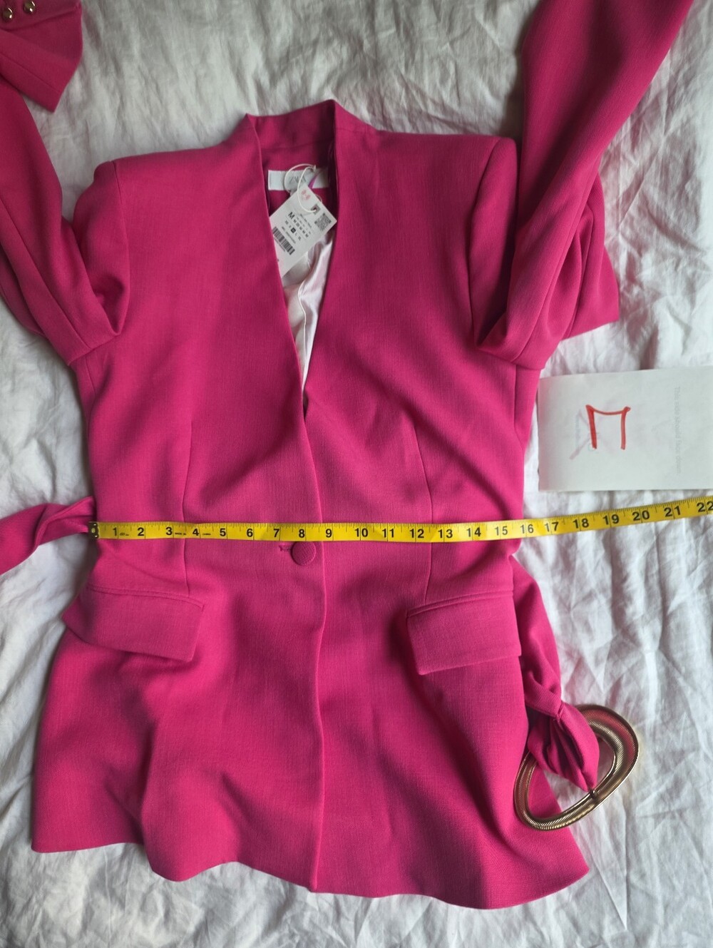 Zara Shoulder Pad Blazer With Buckle Belt Fuschia Bnwt - Picture 8 of 16